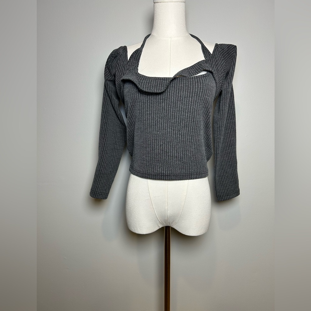 Stylish Black Ribbed Women Top